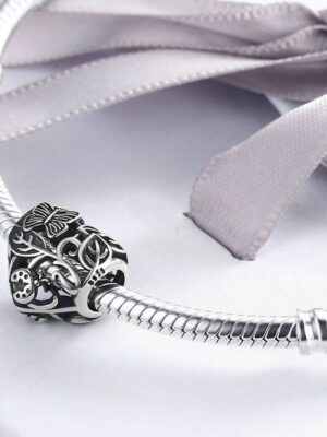 Charm perle en argent coeur, papillon et coccinelle