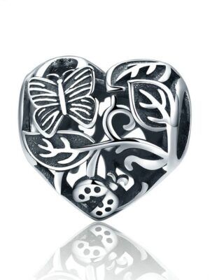Charm perle en argent coeur, papillon et coccinelle