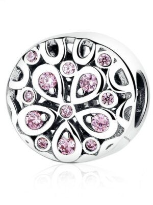 Charm perle en argent jolie fleur de pétales rose