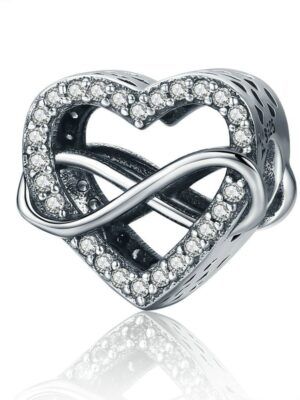 Charm perle en argent coeur et symbole de l'infini liés