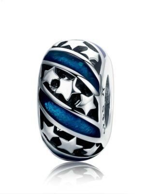 Charm espaceur en argent bleu avec étoiles