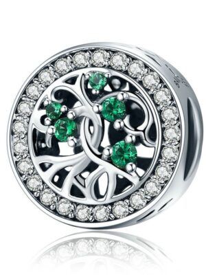 Charm perle en argent arbre de vie aux zircons verts