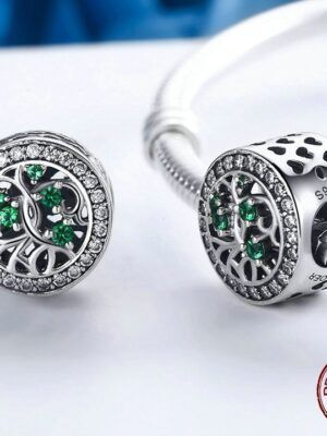 Charm perle en argent arbre de vie aux zircons verts