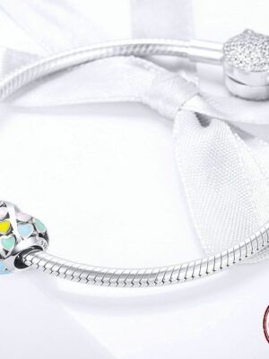 Charm perle en argent multiples coeurs émaillés de couleur