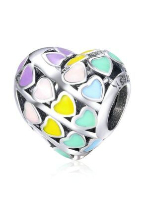 Charm perle en argent multiples coeurs émaillés de couleur