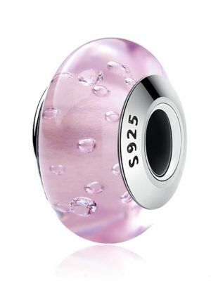 Charm espaceur en argent et verre de murano rose